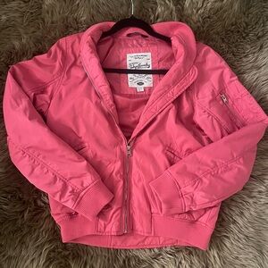 Pink puffer bomber jacket. Size L. any offer is welcome